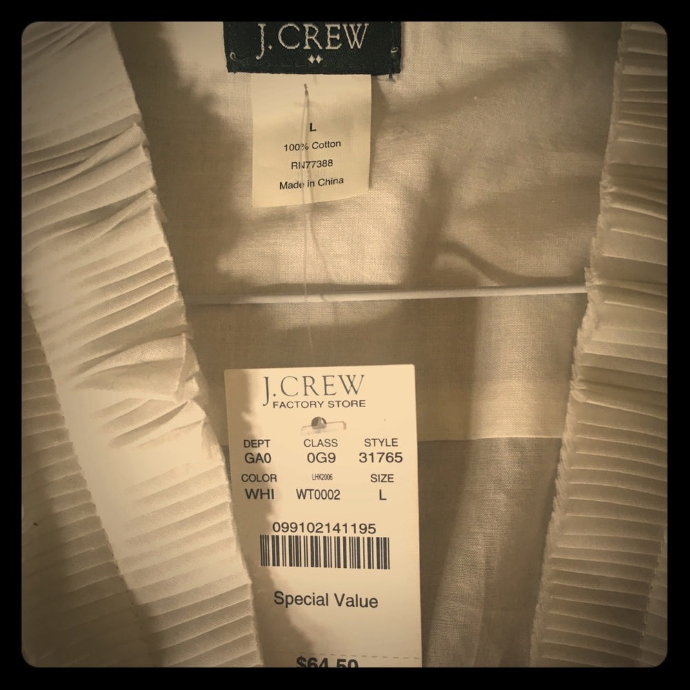 Women’s J Crew white ruffled button down